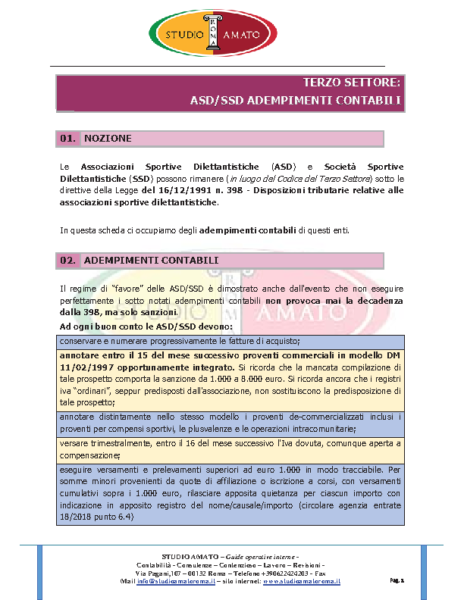 ASD Adempimenti contabili 2019