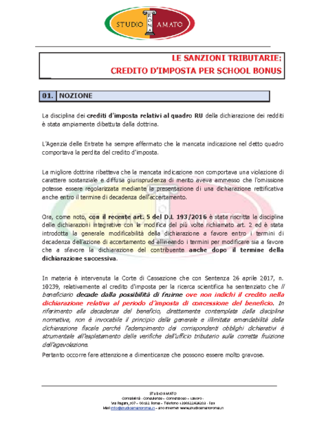 Sanzioni Credimp school bonus 2018