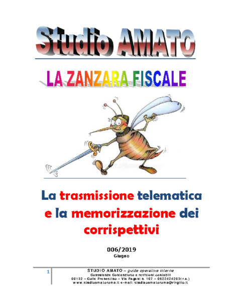 2019 Giugno Zanzara Corrispettivi telematici