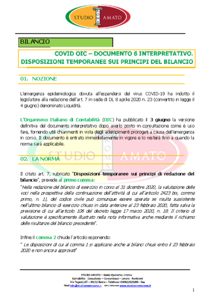COVID OIC Documento 6 interpretativo Disposizioni temporanee per i principi di bilancio