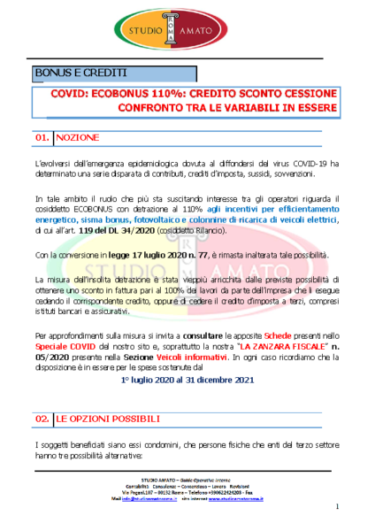 COVID ECOBONUS 110% credito sconto cessione